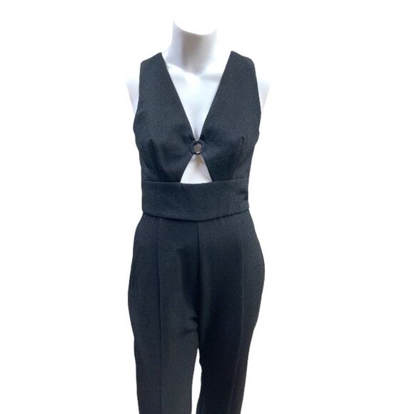 NWT ABS Allen Schwartz Women's Deep-V Black Jumpsuit with Front Cut-Out Size 4 - Picture 3 of 9